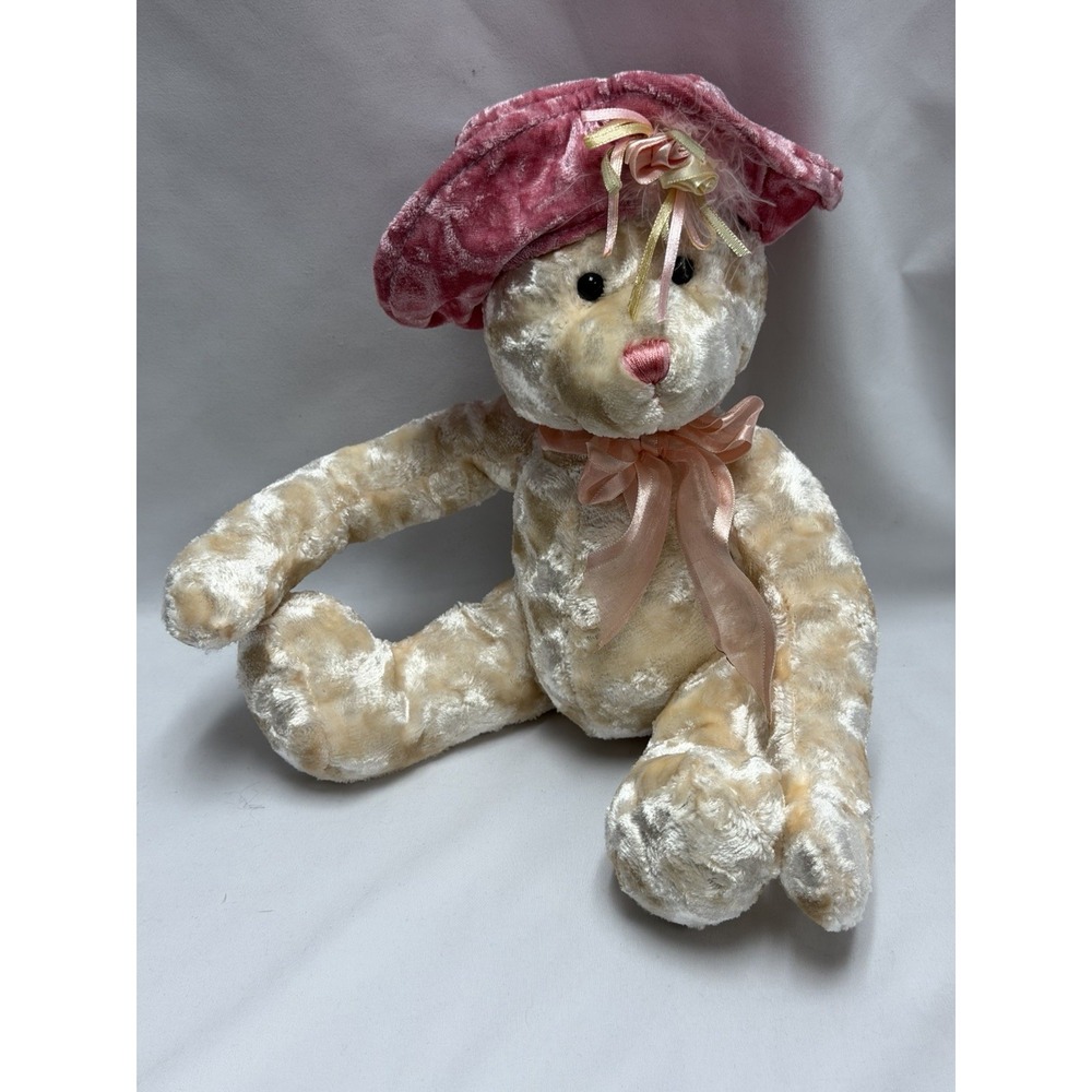 Dan Dee Collectors Choice Plush Bear with Pink Hat Tan 10 in Bow Teddy